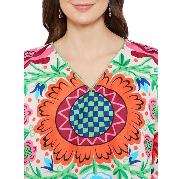 Gypsie Blu Floral Print Polyester Multicolor V-Neck Tunic Lounge Wear for Women - Picture 8 of 10